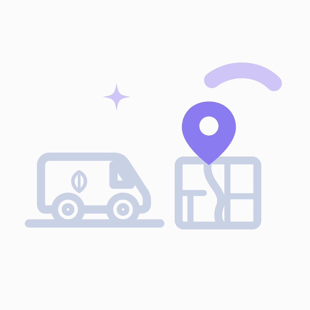 landscaping marketing service van and local search map illustration